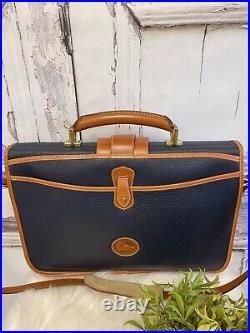 Dooney & Bourke Vintage Dark Blue Pebbled Leather Messenger Laptop Bag