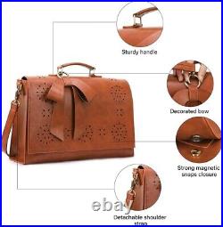 Elegant Women's Vegan Leather Briefcase with Detachable Bow 15.6'' Laptop