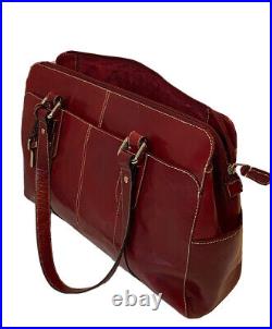 FOSSIL VTG Burgundy RED Leather Large LAPTOP Business BAG Zip TOTE Purse 2784
