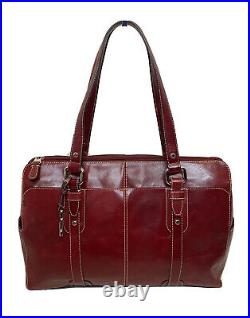 FOSSIL VTG Burgundy RED Leather Large LAPTOP Business BAG Zip TOTE Purse 2784