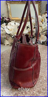 FOSSIL Vintage Burgundy Red Leather Large Laptop Business Bag Tote Purse EUC