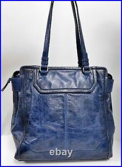 Frye Blue Distressed Crackle Leather X-Large Tote Laptop Shoulder Bag