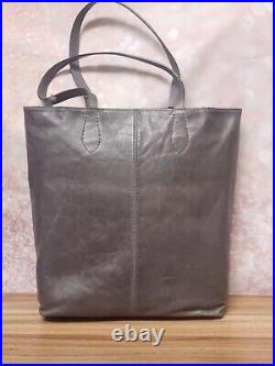 Frye Distressed Leather Melissa Simple Tote Bag Laptop Sleeve Carbon Gray