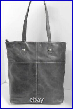 Frye Gray Distressed Leather Tote Laptop Bag