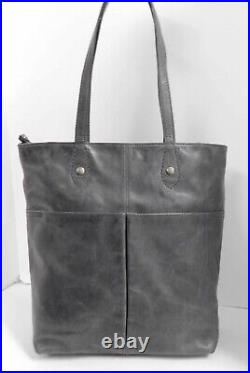 Frye Gray Distressed Leather Tote Laptop Bag