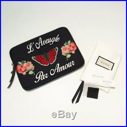 GUCCI Embroidered laptop case 473883 Clutch bag black Women