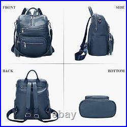 Genuine Leather Backpack Purse For Women Large Shoulder Bag With Laptop Compartm