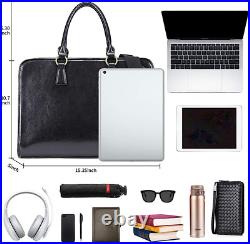 Genuine Leather Briefcase for Women, Large Capacity Laptop Bag with Luggage Tag