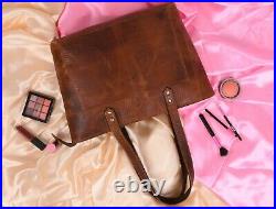 Genuine Leather Work Travel Tote bag Office Shoulder Handbag With Laptop Pocket