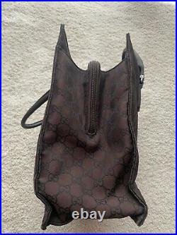 Gucci GG Monogram Briefcase Business Nylon Laptop Bag Brown Handbag Tote 190630