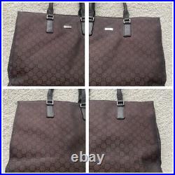 Gucci GG Monogram Briefcase Business Nylon Laptop Bag Brown Handbag Tote 190630