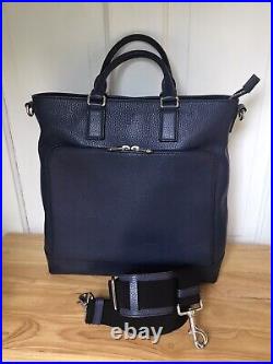 Gucci Navy Blue Leather 2 Way Handbag Shoulder Crossbody Laptop Work Tote Bag