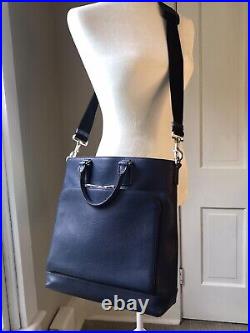 Gucci Navy Blue Leather 2 Way Handbag Shoulder Crossbody Laptop Work Tote Bag