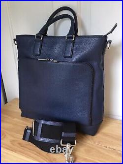 Gucci Navy Blue Leather 2 Way Handbag Shoulder Crossbody Laptop Work Tote Bag