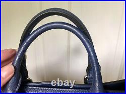 Gucci Navy Blue Leather 2 Way Handbag Shoulder Crossbody Laptop Work Tote Bag