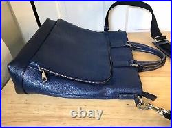 Gucci Navy Blue Leather 2 Way Handbag Shoulder Crossbody Laptop Work Tote Bag