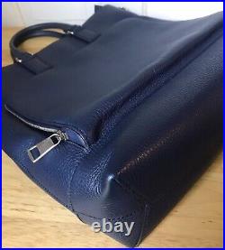 Gucci Navy Blue Leather 2 Way Handbag Shoulder Crossbody Laptop Work Tote Bag