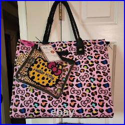 HELLO KITTY Leopard Travel Tote Bag 3 pc Set Large Pink Multi-color Rare NWT