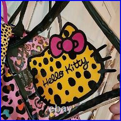 HELLO KITTY Leopard Travel Tote Bag 3 pc Set Large Pink Multi-color Rare NWT