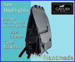 Handmade 18 Large Backpack Genuine Vintage Leather Laptop Rucksack Travel Bag