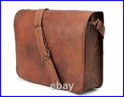 Handmade Vintage Genuine Full Flap Leather Laptop Messenger Padded Shoulder Bag