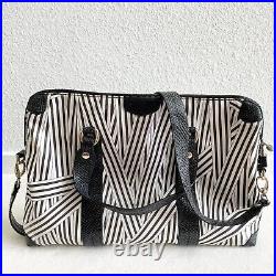 Henri Bendel Disturbed Stripe Laptop Tote Bag Briefcase Faux Leather With Padlock