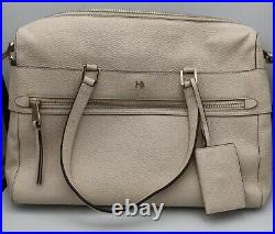 Henri Bendel Large Cream Leather Briefcase Purse Tote Travel Bag Laptop Womens