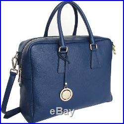 J&C Made in Italy women's business office mini Laptop documents blue leather bag