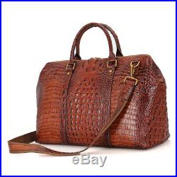 J. M. D Womens Real Leather Handbags Brown Travel Crocodile Pattern Tote Bag Purse