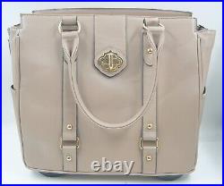JKM & Company Sahara Women's Briefcase Bag Beige Leather Rolling Laptop Cary On