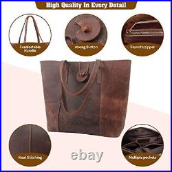 Jack&Chris Premium Leather Tote Bag, Vintage 15Laptop Bag, Large Shoulder Purse