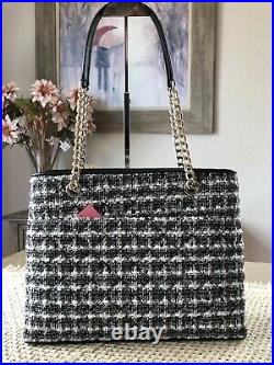 KATE SPADE natalia Chain tote tweed satchel shoulder bag purse laptop Black