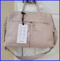 KNOMO London Mayfair AUDLEY LEATHER LAPTOP TOTE Fold Down BRIEFCAS 14Beige $364