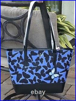 Kate Spade Adley Butterfly Large Tote Shoulder Bag Blue Black Leather Laptop