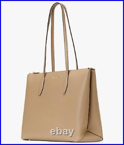 Kate Spade All Day Large Zip Top Tote Beige Leather Laptop Bag PXR00387 NWT FS