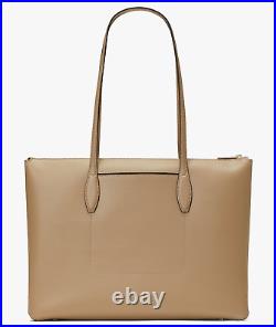 Kate Spade All Day Large Zip Top Tote Beige Leather Laptop Bag PXR00387 NWT FS