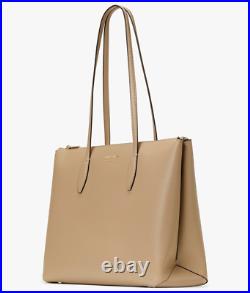 Kate Spade All Day Large Zip Top Tote Beige Leather Laptop Bag PXR00387 NWT MSRP