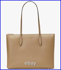 Kate Spade All Day Large Zip Top Tote Beige Leather Laptop Bag PXR00387 NWT MSRP