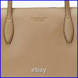 Kate Spade All Day Large Zip Top Tote Beige Leather Laptop Bag PXR00387 NWT MSRP