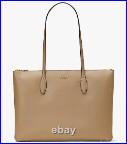 Kate Spade All Day Large Zip Top Tote Beige Leather Laptop Bag PXR0387 NWT $328