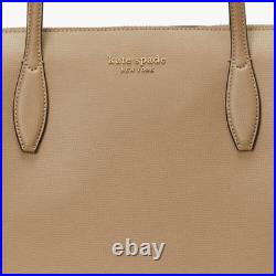 Kate Spade All Day Large Zip Top Tote Beige Leather Laptop Bag PXR0387 NWT $328