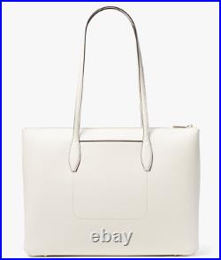 Kate Spade All Day Large Zip Top Tote White Leather Laptop Bag PXR00387 NWT FS