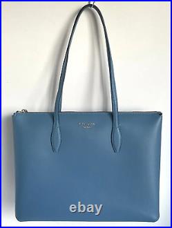 Kate Spade All Day Zip Work Tote Large Blue Leather Laptop Shoulder Bag Manta