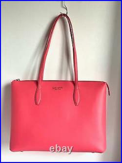 Kate Spade All day Zip Work Tote Womens Large Pink Leather Laptop Bag, Peach Mel