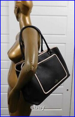 Kate Spade Black Leather Beige Leather Piping Tote Shoulder Laptop Bag