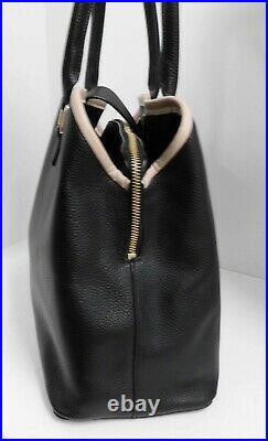 Kate Spade Black Leather Beige Leather Piping Tote Shoulder Laptop Bag