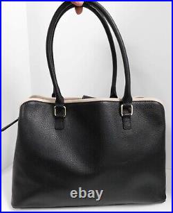 Kate Spade Black Leather Beige Leather Piping Tote Shoulder Laptop Bag