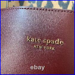 Kate Spade Bleecker Leather Lg Tote Burgundy Maroon Leopard Animal Laptop $248