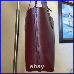 Kate Spade Bleecker Leather Lg Tote Burgundy Maroon Leopard Animal Laptop $248