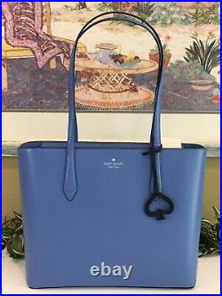 Kate Spade Breanna Shoulder Bag Tote Blue Leather Laptop Carryall Purse Silver